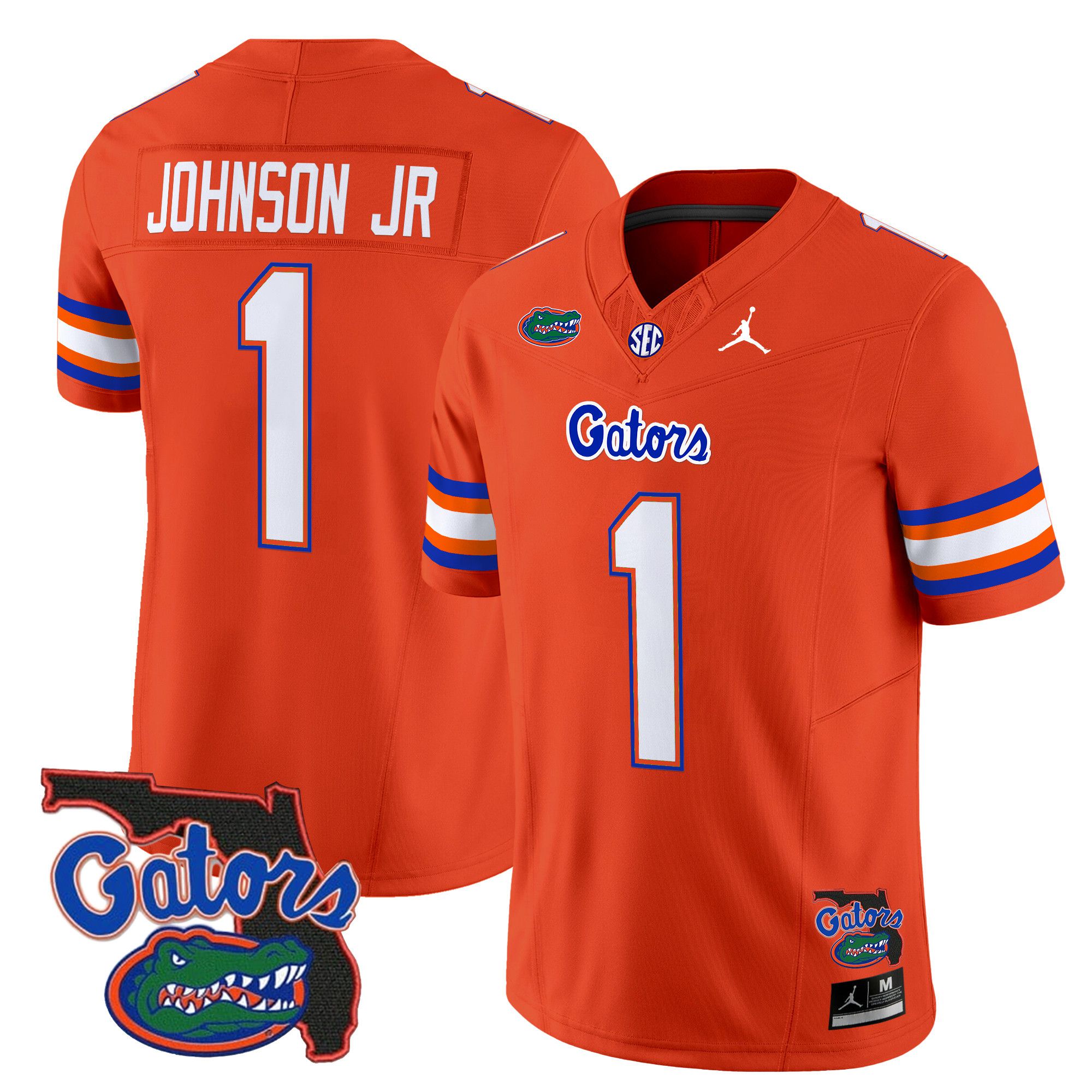 Men Florida Gators #1 Johnson jr Orange 2024 Florida Patch Vapor Limited NCAA Jersey